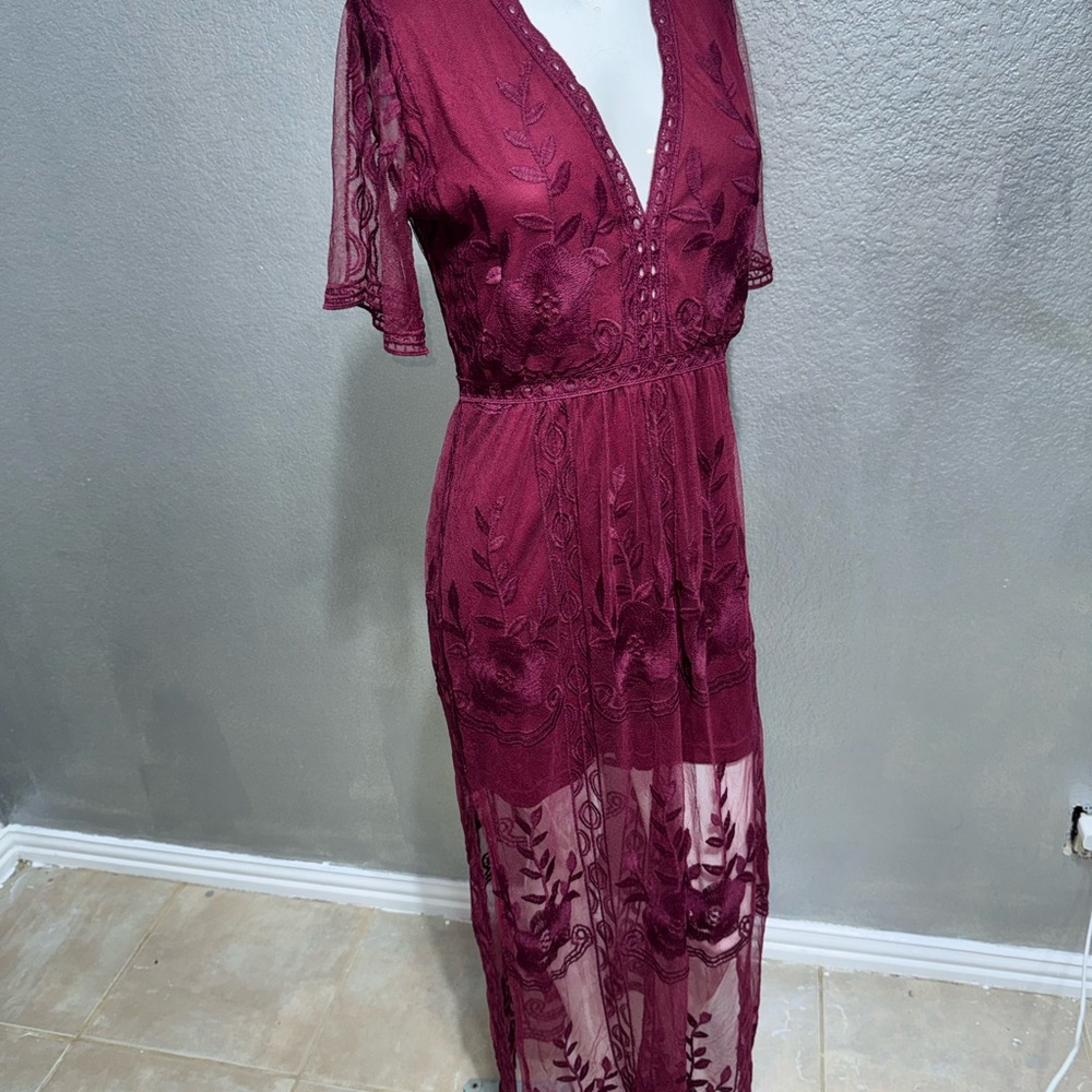 Chic Burgundy Lace Swim Cover-Up - Picture 6 of 17